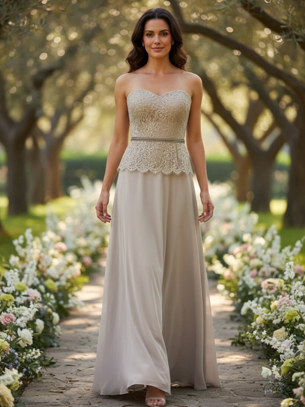 Calvin Klein Silver Lace & Chiffon Formal Gown - Mother of the Bride - 10